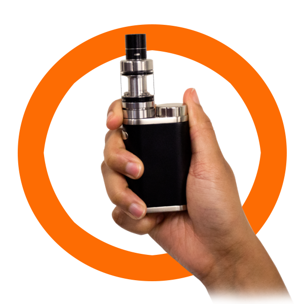 A hand holding a vape with circle shape in the background.